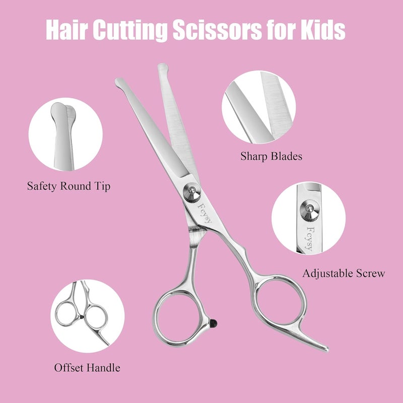 Fcysy Hair Cutting Scissors Thinning Shears Set for Kids, 6 in Children Safety Round Tip Haircut Shears Kit, Stainless Steel Hair Cutting Tools for Toddlers, Boys & Girls Home Use Grooming - Image 2